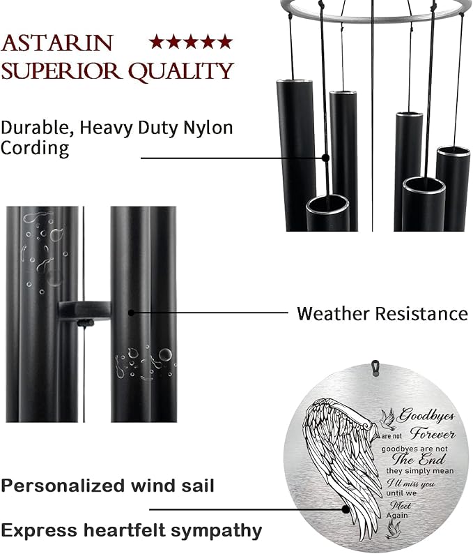 ASTARIN Personalized 30" Bereavement Wind Chimes for Outside, Memorial Gift in Remembrance of a Loved One, Sympathy Gift for Loss of Mother Father Husband, Garden Patio Decor
