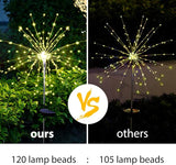 Solar Garden Firework Lights Outdoor Waterproof 2 Pack Solar Powered Art Stake Twinkle Lighting for Outside Decor, 120 LED Sparklers String Lights for Yard Party Decorations (Warm White)