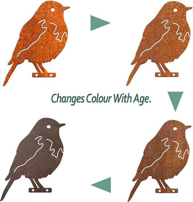 Rusty Bird Silhouette with Rusty Patina Birds Decoration Lifelike Metal Birds Garden Ornaments Silhouette Simulation Bird Figurine Rustic Outdoor Patio Yard Adornment, general