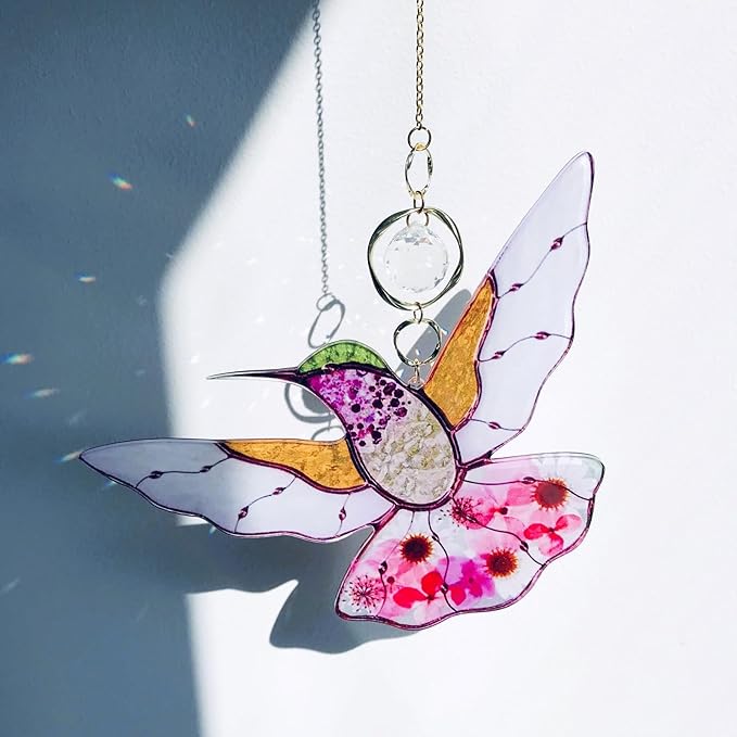 Yellow Acrylic Hummingbird Flowers Garden Suncatcher Window Hanging Crystal Prism Rainbow Maker Sun Catcher Ornaments Appreciation Thank You Gifts for Mom Grandma Sister Home Decor