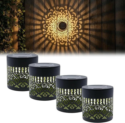 Decorative Solar Mandala Lights,Waterproof Metal Solar Powered Outdoor Lights,Mandala Fence Wall Lights for Deck,Step,Patio,Garden,Backyard & Yard Decor (4PCS)