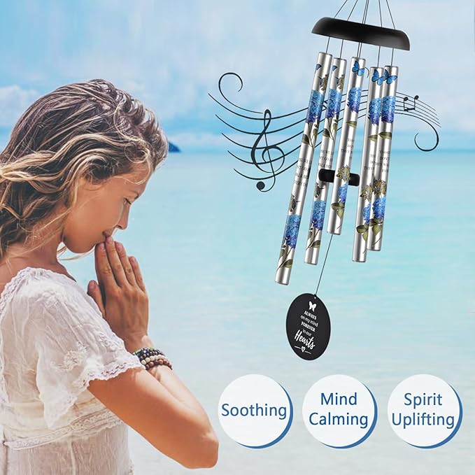 Blue Hydrangea Wind Chimes for Outside,Memorial Wind Chimes for Loss of Loved One Mother Father,Memorial Gifts,Sympathy Gift Baskets & Bereavement Gift idea,Wind Chime in Memory of a Loved One Mom