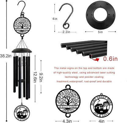 House Warming Gifts New Home, 37" Black Wind Chimes Housewarming Gifts, New Home Gift Ideas for Women Men Homeowners Couples Family Friends,Outdoor Decor for Patio,Garden,Yard