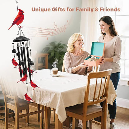 Cardinal Wind Chimes for Outside, Black Metal Windchimes Outdoors, Cardinals Gifts for Women/Men, Garden/Yard Decor, Memorial/Birthday Gifts for Grandma/Mom, Durable Chimes for Outdoors
