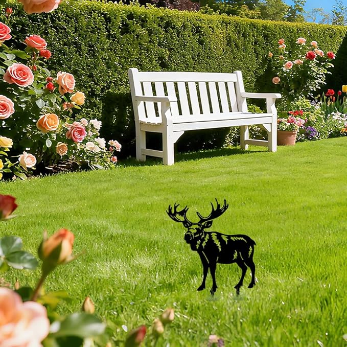 WADORN Deer Metal Decorative Garden Stakes, Elk Funny Metal Outdoor Statues Black Elk Deer Silhouette Ornament Gifts Funny Animal Deer Outdoor Decor for Yard Garden Patio Lawn Walkways Ornaments