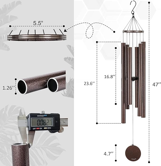 Vanquer Wind Chimes for Outside Deep Tone - 48'' Wind Chimes Outdoor Clearance, Deep Tone, Memorial WindChimes, Outdoor Décor, Wind Spinner, Sympathy Gift, Patio, Home Décor (Bronze)