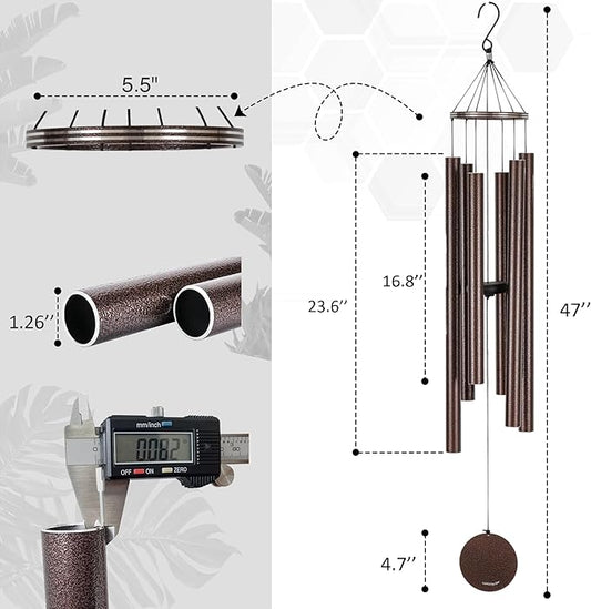 Vanquer Wind Chimes for Outside Deep Tone - 48'' Wind Chimes Outdoor Clearance, Deep Tone, Memorial WindChimes, Outdoor Décor, Wind Spinner, Sympathy Gift, Patio, Home Décor (Bronze)