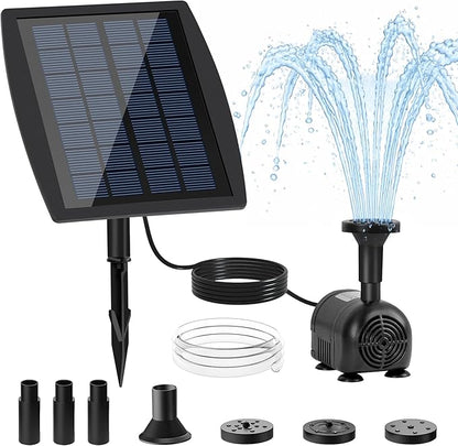 Yeomi Solar Fountain Pump for Bird Bath, 2.5W Solar Powered Water Fountain with 3 Nozzles & 1.5ft Tubing, Multi-Installation & 3-Layer Filtration for Small Pond, Garden Water Feature
