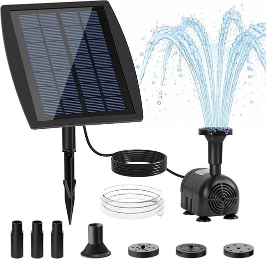 Yeomi Solar Fountain Pump for Bird Bath, 2.5W Solar Powered Water Fountain with 3 Nozzles & 1.5ft Tubing, Multi-Installation & 3-Layer Filtration for Small Pond, Garden Water Feature