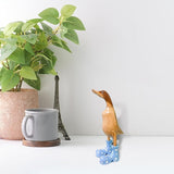 Wooden Crafted Duck Figurine with Spotty Wellies Funny Standing Duck Statues Decorative Resin Rain Boot Animal Sculpture Collectible Crafts Waterproof Garden Lawn Ornament (Blue, 5.9Inch)