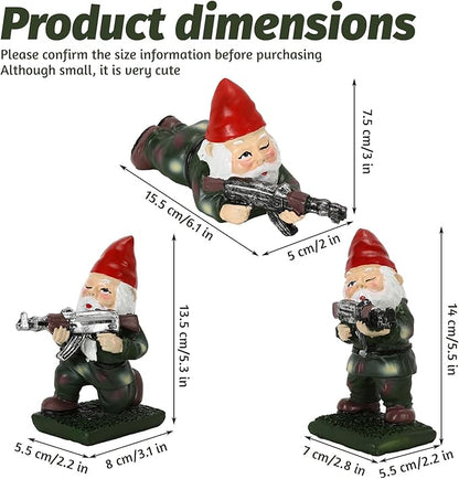 3PCS Army Garden Gnomes Statue Funny Military Gnome Decor Christmas Outdoor Yard Lawn Patio Decorations Gifts