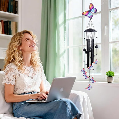 39" Butterfly Wind Chimes for Outside, Balck Metal WindChimes Suitable for Patio, Garden Hanging Decorations, Butterfly Gifts for Birthday Mother’s Day