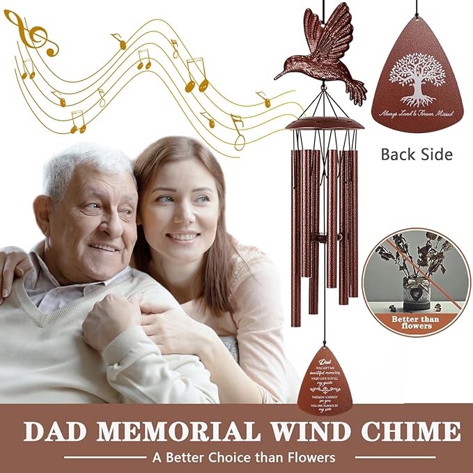 VENBEEL Dad Memorial Wind Chimes, Hummingbird Sympathy Gifts for Loss of Dad, Memorial Gifts for Father Bereavement Condolence Remembrance