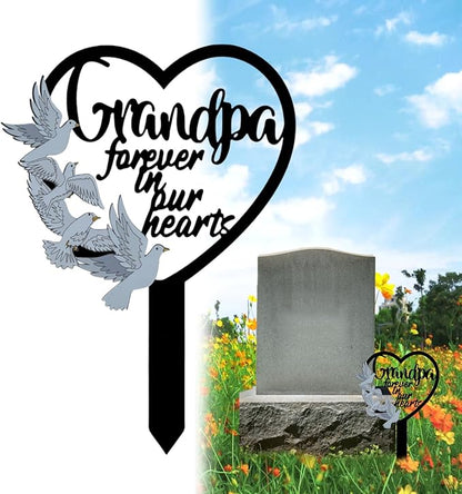HPMAISON 11 inch Metal Grandpa Memorial Stake Grave Decorations for Cemetery Gravesite Sympathy Markers Waterproof Memorial Gifts for Loss of Grandfather Tombstones Plaque Outdoors Lawn Yard Decor