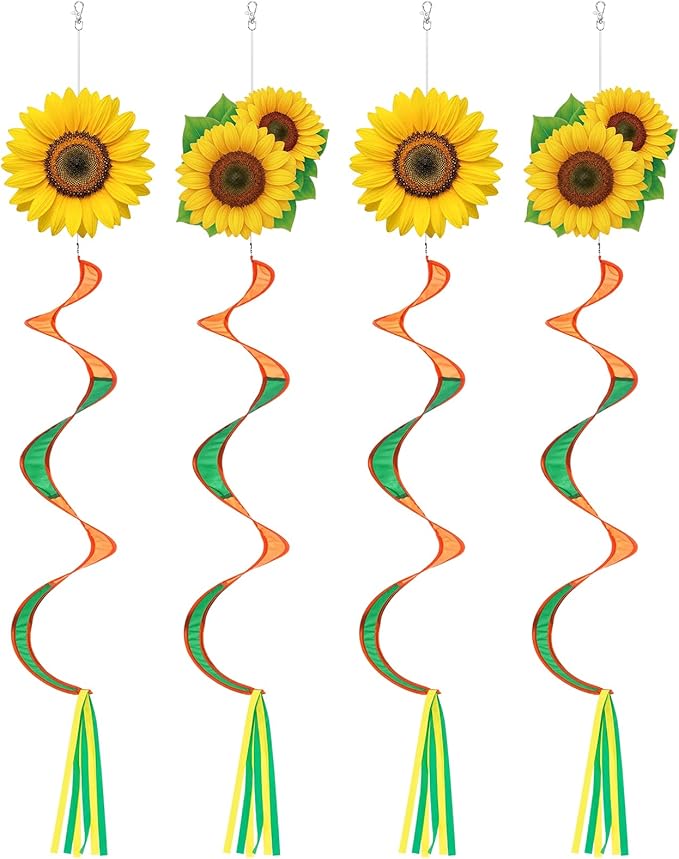 Gerrii 4 Pcs Spring Sunflower Windsock for Outside Sunflower Wind Spinner Hanging Decor Springtime Wind Twister Windmill for Yard Garden Patio Home Supply