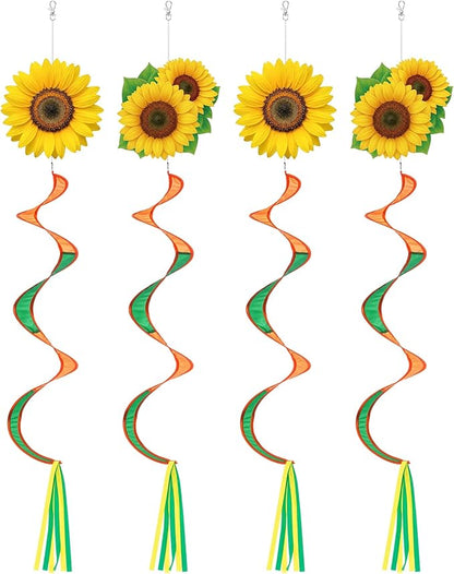 Gerrii 4 Pcs Spring Sunflower Windsock for Outside Sunflower Wind Spinner Hanging Decor Springtime Wind Twister Windmill for Yard Garden Patio Home Supply