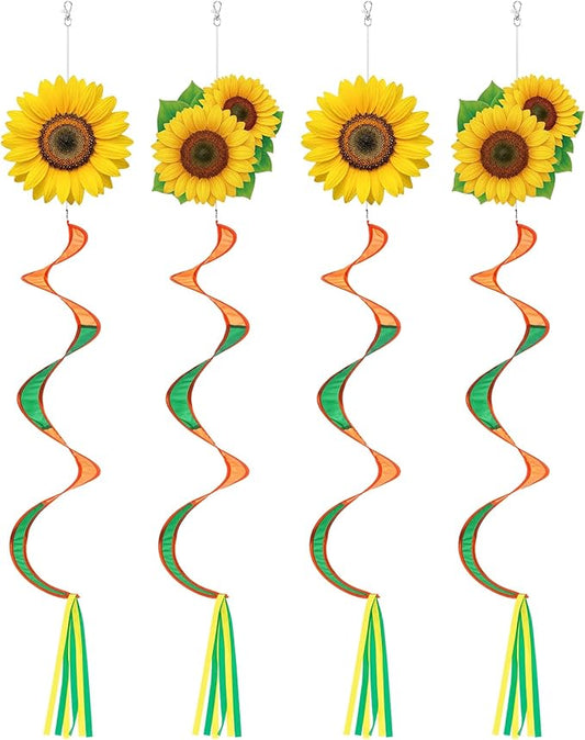 Gerrii 4 Pcs Spring Sunflower Windsock for Outside Sunflower Wind Spinner Hanging Decor Springtime Wind Twister Windmill for Yard Garden Patio Home Supply
