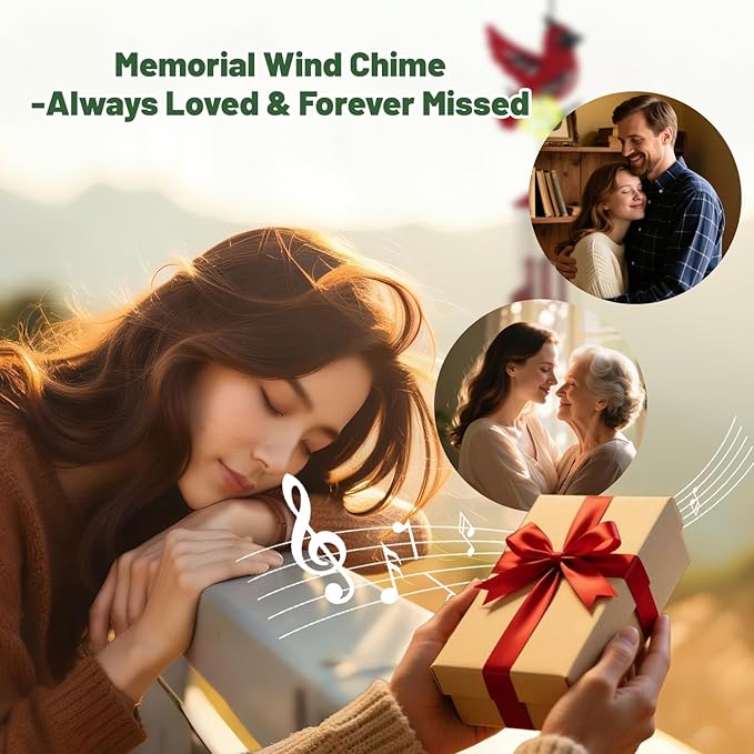 HONGLAND Wind Chimes for Outside,34" Hanging Metal Cardinal Windchimes Outdoor,Unique Memorial Wind Chimes for Mom/Grandma,Home Decorative Ornaments for Garden, Patio, Yard Decor