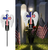 Solar Memorial Cross with Angel Wings - Patriotic American Flag Cemetery Decorations - Waterproof LED Grave Marker, Veterans Day & Father's Day Sympathy Gift for Loss of Loved One(Angel Wings)