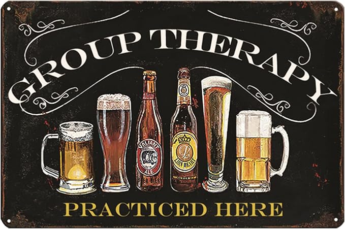 Bar Wall Decor Beer Signs Metal Tin Sign For Patio Backyard And Pool，Group Therapy Practiced Here Small Personalized Vintage Signs For Home Decor Art Outdoor Decorations 8x12 Inch