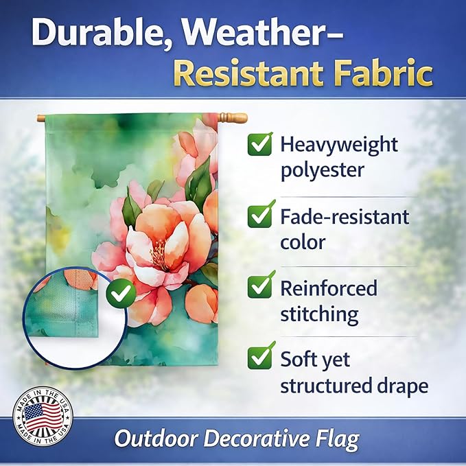 Caroline's Treasures Delaware Peach Blossom in Watercolor House Flag Large Porch Sleeve Pole Decorative Outside Yard Banner Artwork Wall Hanging, Polyester, House Size, Multicolor