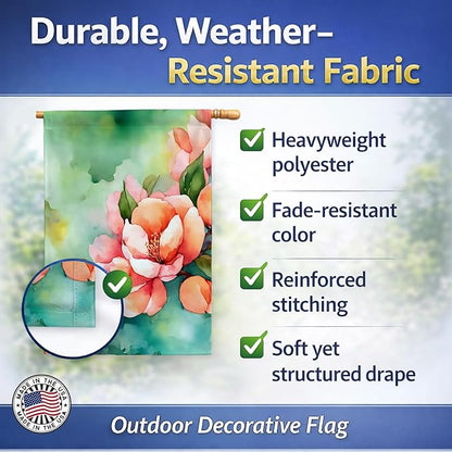 Caroline's Treasures Delaware Peach Blossom in Watercolor House Flag Large Porch Sleeve Pole Decorative Outside Yard Banner Artwork Wall Hanging, Polyester, House Size, Multicolor