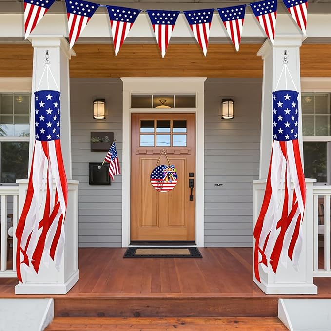250th Anniversary USA, 2 Pack 40 Inch American Flag Windsock with Lights Red White Blue Star Stripes Patriotic Windsock Hanging 4th of July Decorations Memorial Day Independence Day Fourth of July