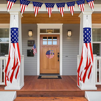 250th Anniversary USA, 2 Pack 40 Inch American Flag Windsock with Lights Red White Blue Star Stripes Patriotic Windsock Hanging 4th of July Decorations Memorial Day Independence Day Fourth of July