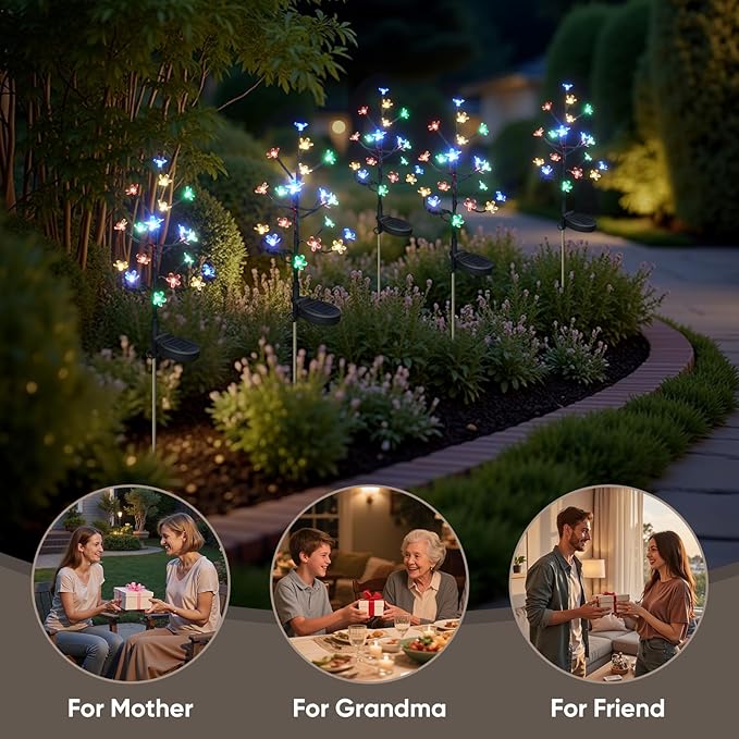 Solar Garden Lights Outdoor Waterproof,Garden Decor Solar Flowers For Outside Decorative,6Pack 2Modes Solar Powered Fairy Outdoor Decorations for Yard Patio Pathway, Gardening Gifts Mothers Day