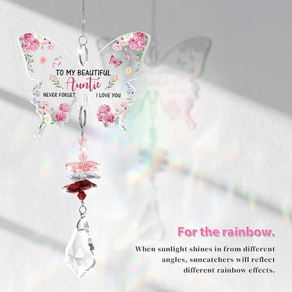 Funnli Aunt Gifts, Aunt Birthday Gifts Crystal Suncatcher, Christmas Birthday Mothers Day Thanksgiving Valentines Day Easter Gift for Auntie from Niece Nephew Window Hangings Home Decoration