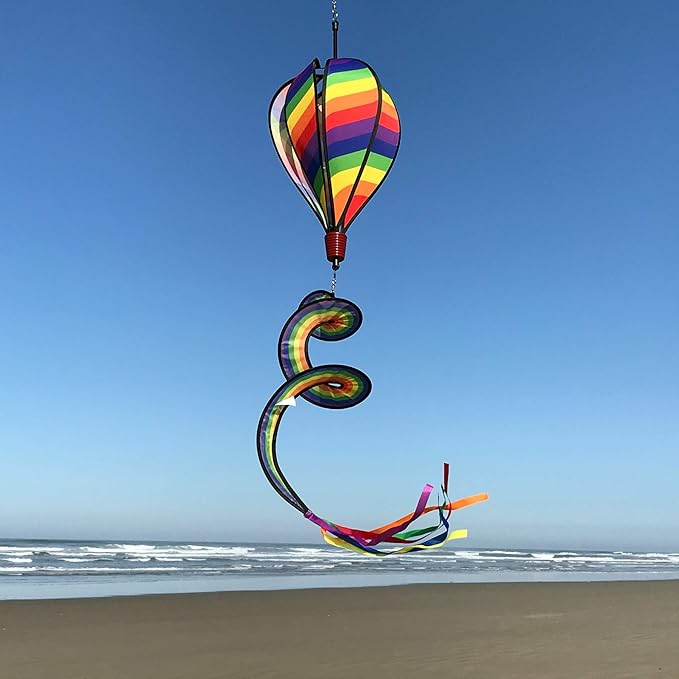In the Breeze 0980 Rainbow Swirl Hot Air Balloon Spinner-Outdoor Hanging Decoration