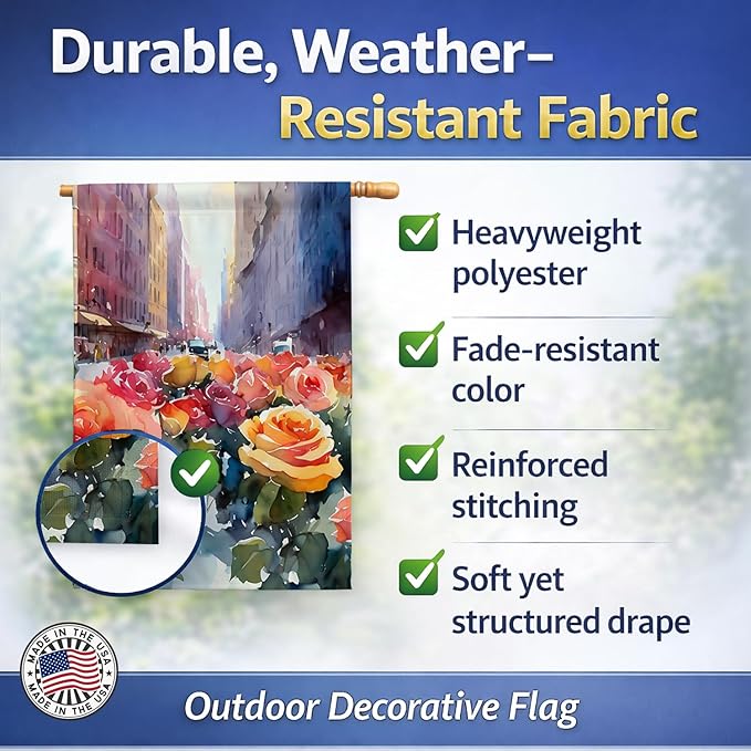 Caroline's Treasures New York Roses in Watercolor House Flag Large Porch Sleeve Pole Decorative Outside Yard Banner Artwork Wall Hanging, Polyester, House Size, Multicolor