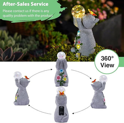 Goodeco Solar Cat Garden Statue - Outdoor Cat Decor with Solar Butterfly & Succulent Flowers LED Lights for Garden Enthusiasts - Ideal Gifts for Mom & Birthdays