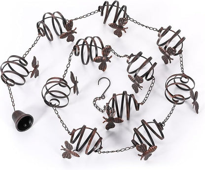 Iron Rain Chains with Bee Spiral, 8-1/2 Feet Length Replacement Downspout for Gutters Outsides, Dark Bronze