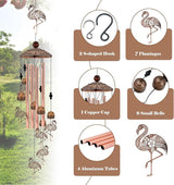 Flamingo Wind Chimes for Outside, Metal Flamingo Gifts for Women/Mom, Birthday Memorial Windchimes Outdoors, Retro Garden Decor for Outside Patio Yard, Unique Bird Lover Decorations