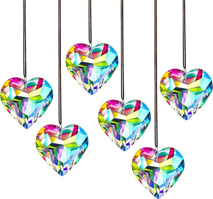 HDCRYSTALGIFTS 6pcs 50mm Crystal Heart Prism Suncatcher Window Sun Catchers Crystals Hanging Decorations Rainbow Maker Pendant Glass Ornaments for Valentine’s Day/Galentines Day