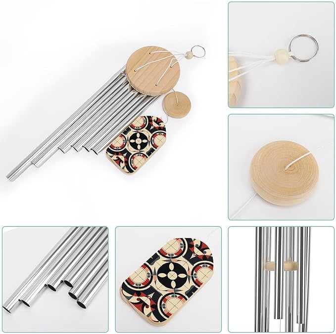 Light Beige Style Wind Chimes for Outside,20.5 Inches Memorial Wind Chime with 6 Aluminum Alloy Tubes Metal Windchimes Hanging Wind Chime Decoration for Garden Patio Outdoor