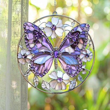 Violet Butterfly Acrylic Suncatcher, Boho Suncatchers for Window Hangings, Stained Glass Effect Indoor Outdoor Garden Decor for Butterfly Lover, Gifts for Mother's Day, Mom, Grandma, Wife, Women