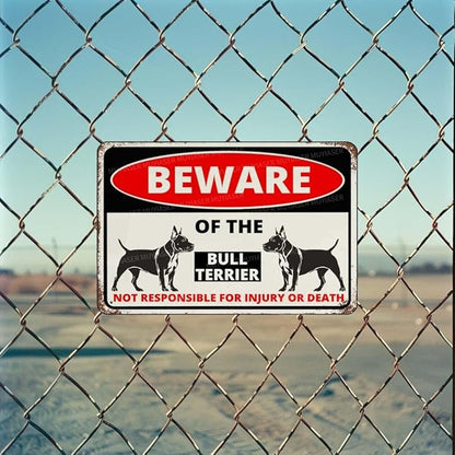 Beware Of The Dog Bull Terrier Sign Aluminum Metal Tin Signs Outdoor Yard Sign Warning Sign For Fence Yard Home Kitchen Farm Garden Wall Decor 8x12 Inch