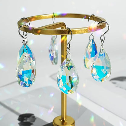 10pcs Crystal Sun Catcher, 38mm Hanging Teardrops Crystals Chandelier Parts Prisms Pendants with Hook Crystal Christmas Ornaments for Christmas Tree Decorations Home Decor (AB Coating)