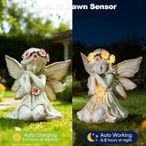 VEEKI Solar Angel Garden Statue Outdoor, Praying Angel Statues Solar Figurine Lights Outdoor Waterproof, Resin Angel Sculpture for Garden Yard Lawn Grave Cemetery Decor, Gift for Mom Grandma Women