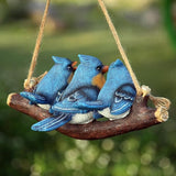 Decorative Hanging Bird Ornament, Three Blue Birds on Branch, Garden Outdoor Decor, Hanging Tropical Bird Patio, Lawn, Tree Porch Decor Large Size: 11 inches