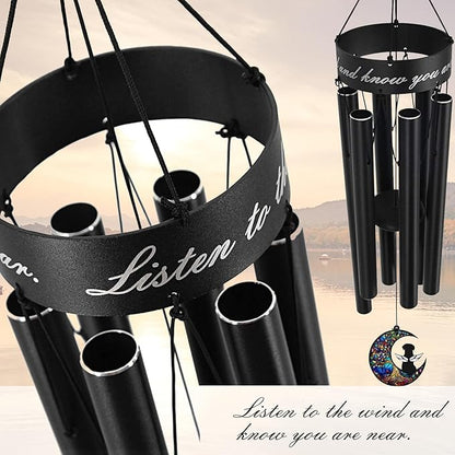 35" Pet Memorial Wind Chime, Pet Sympathy Gift for Loss of Dog, Dog Memorial Wind Chime with Stained Moon, Hand Tuned Aluminum Wind Chimes for Outdoor Garden Porch Remembrance Decor, Black