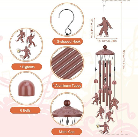 Colorful Bigfoot Wind Chimes Outdoor,Funny Metal Windchimes for Garden Patio Yard Decor Playful Sasquatch Gifts Novelty Bigfoot Lovers Present Father's Day Birthday Gift for Dad Grandpa