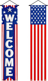 BlissYard 2Pcs Patriotic Decor Welcome Door Banner 4th of July Decorations American Banners Hanging Porch Signs for Independence Memorial Day Veterans Labor Day for Yard Indoor Outdoor Supplies