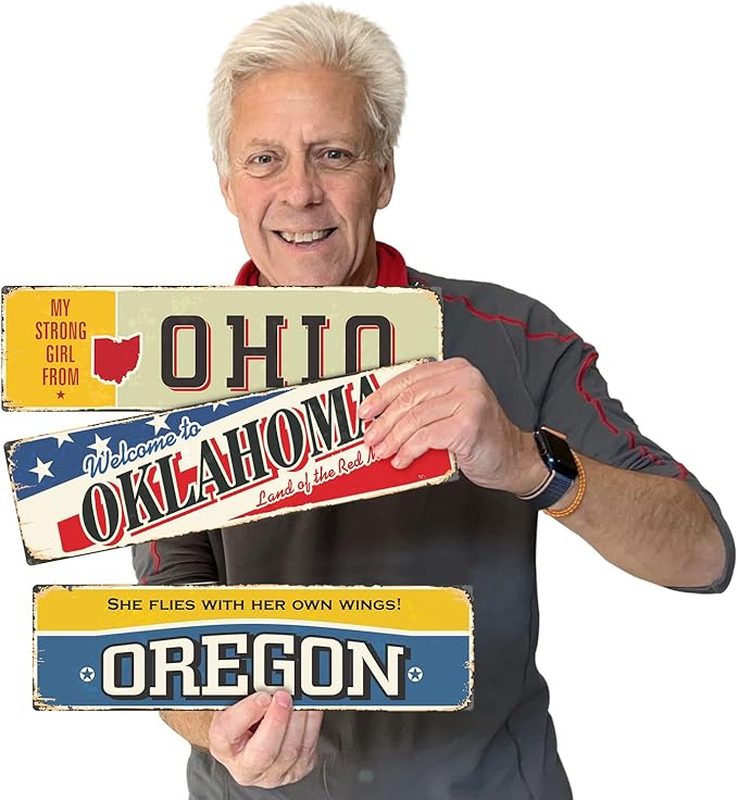 SmartSign 4 x 14 inch Oregon State Vintage Metal Sign “She Flies With Her Own Wings”, 40 mil Rustproof Aluminum with Clear Overcoat, Retro Wall Décor, Multicolor, Made in USA