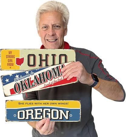 SmartSign 4 x 14 inch Oregon State Vintage Metal Sign “She Flies With Her Own Wings”, 40 mil Rustproof Aluminum with Clear Overcoat, Retro Wall Décor, Multicolor, Made in USA