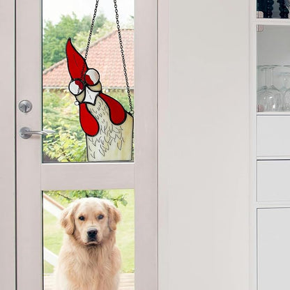 Peeping Rooster Stained Glass Window Hanging, Chicken Gifts for Women Mom Grandma Wife, Chicken Kitchen Decor, Funny Window Corner Hanging Rooster Decor Staring