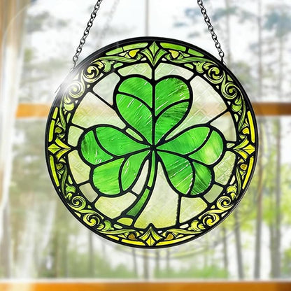 Stained Glass Sun Catchers Indoor Window, Trifolium Suncatchers for Windows Hanging, Mother's Day Birthday Gifts for Women Men Mom Nana 8 in