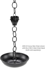 6 Cup Crocus Black Aluminum 8.5 ft. Rain Chain with Gutter Installation Clip by Good Directions